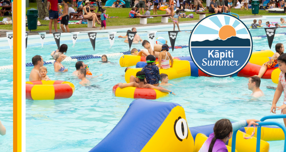 Photo of children on inflatables at Waikanae Pool