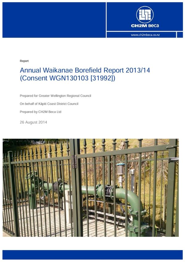 Waikanae River Recharge And Borefield Annual Water Reports 2013 14