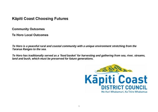 Te Horo Local Outcomes 2012